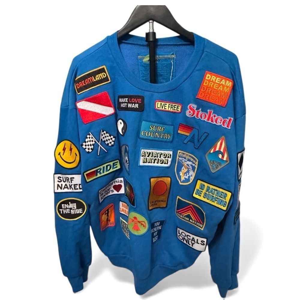 Aviator Nation VINTAGE PATCH CREW & SWEATPANTS - OCEAN - Picture 9 of 10